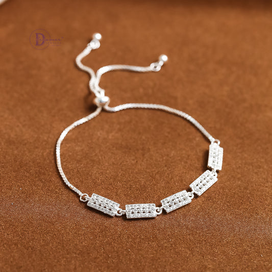 Lắc Tay Dây Rút Mặt Đính Đá Chữ Nhật Sang Trọng 1286VTH - Rectangle Pattern Sterling Silver Bracelet