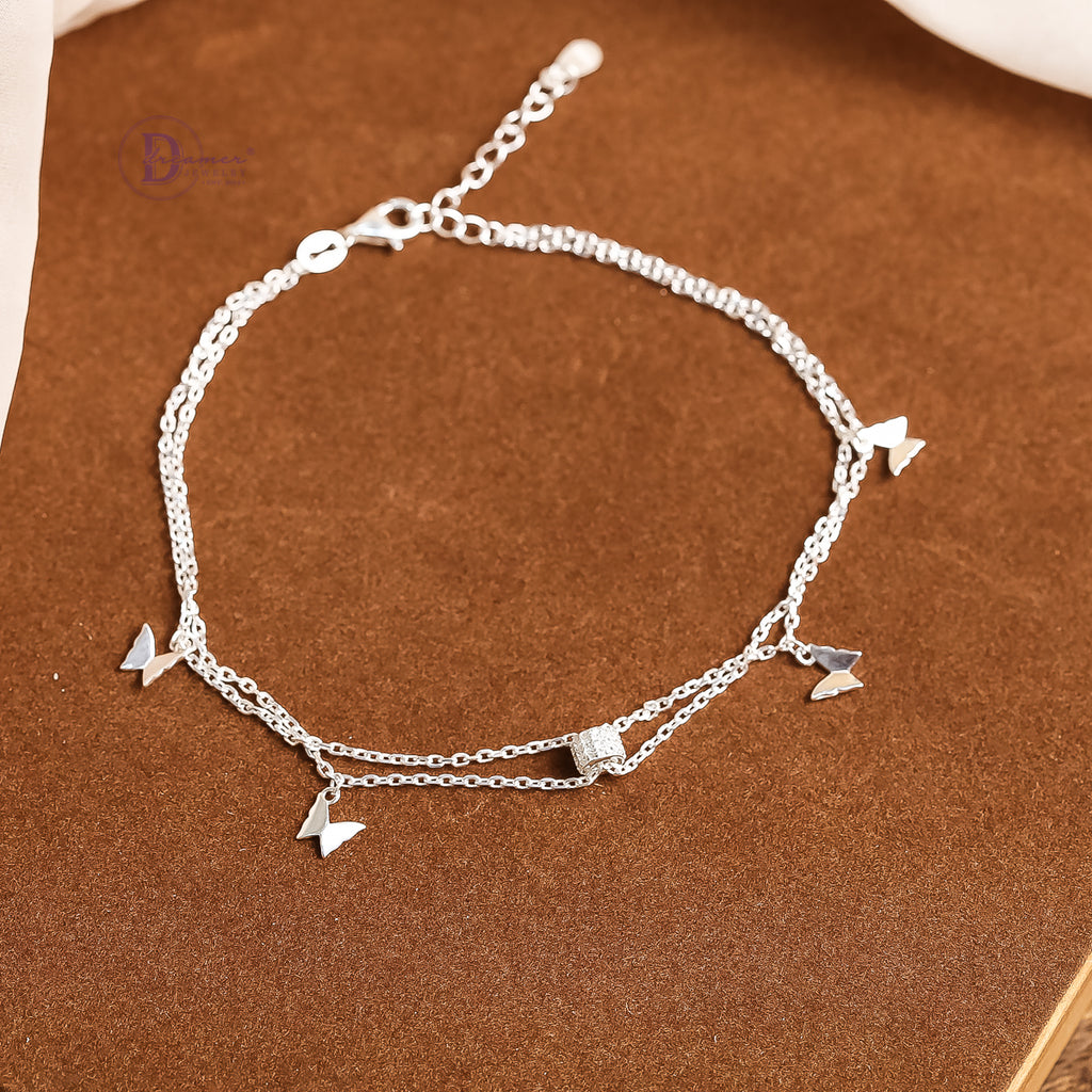 Butterfly Silver Anklet - Sterling Silver Ankle Bracelet For Women