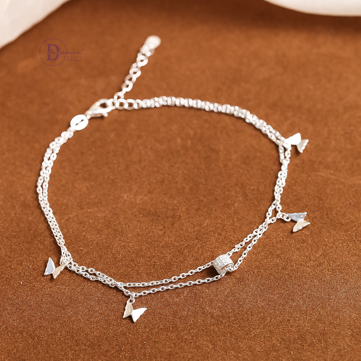 Lắc Chân Kiểu 2 Dây Charm Bướm Đính Đá Bạc 925 - Butterfly Silver Anklet For Summer DLC004
