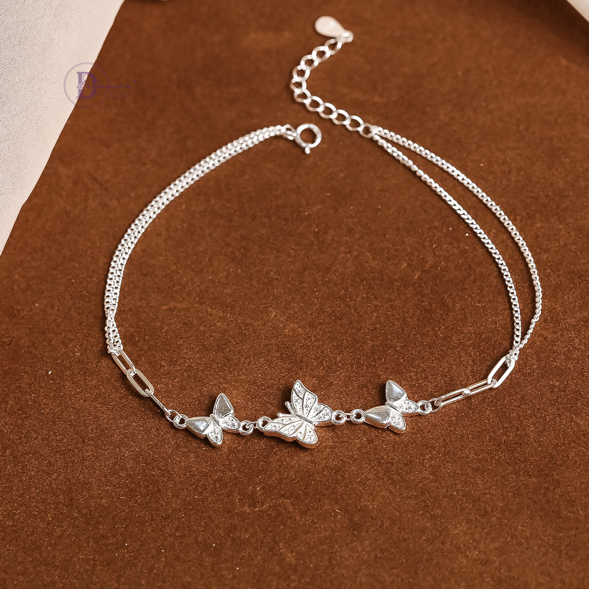 Lắc Chân Dây Xích Đôi Dày & Charm Bướm Đính Đá Bạc 925 - Butterfly Silver Anklet For Summer DLC003