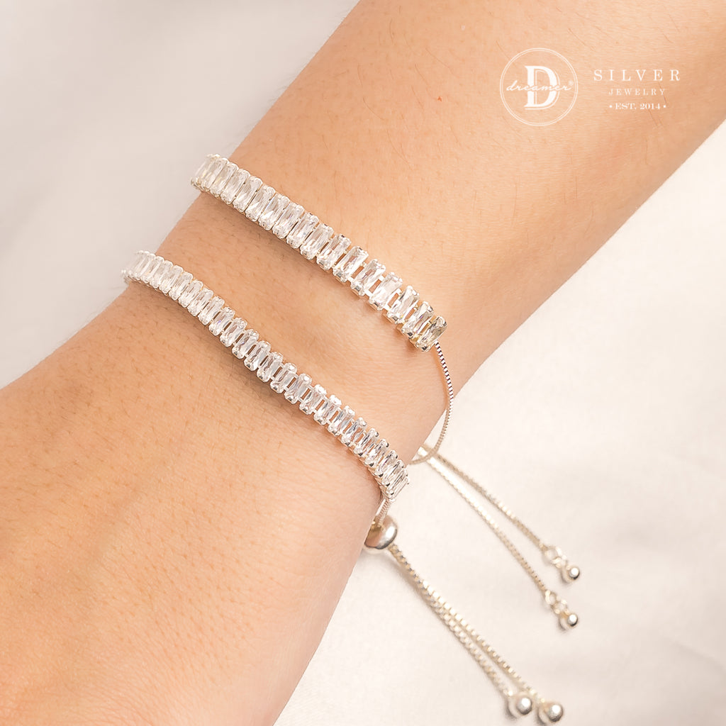 Lắc Tay Bạc Dây Rút Freesize Dãy Đá Baguette 1173VTH P1076VTH