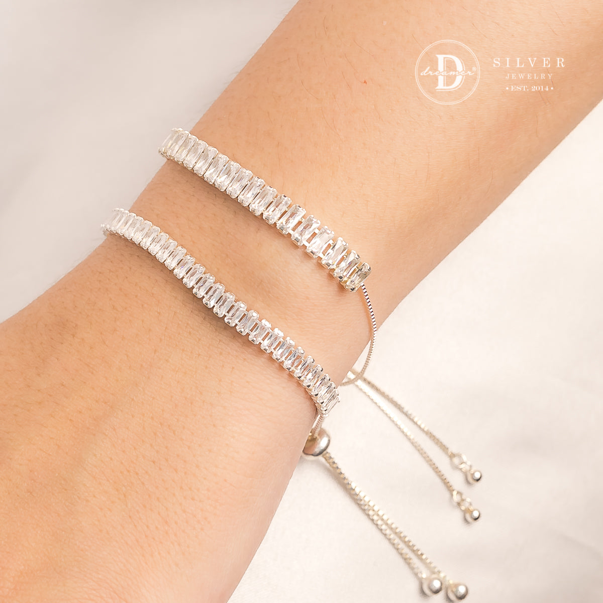 Lắc Tay Bạc Dây Rút Freesize Dãy Đá Baguette 1173VTH P1076VTH