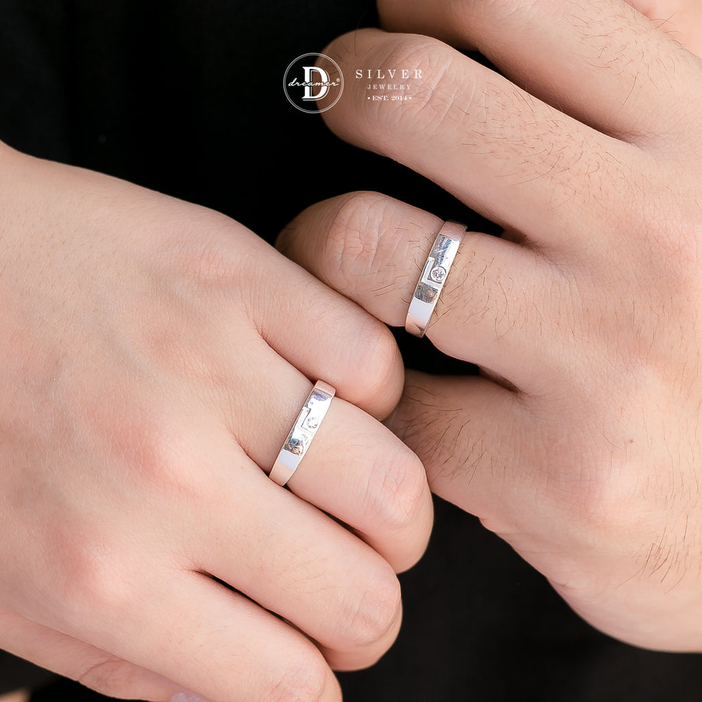 Nhẫn Cặp Square Maze & Đá CZ 2li - Sterling Silver Couple Rings 2551NH