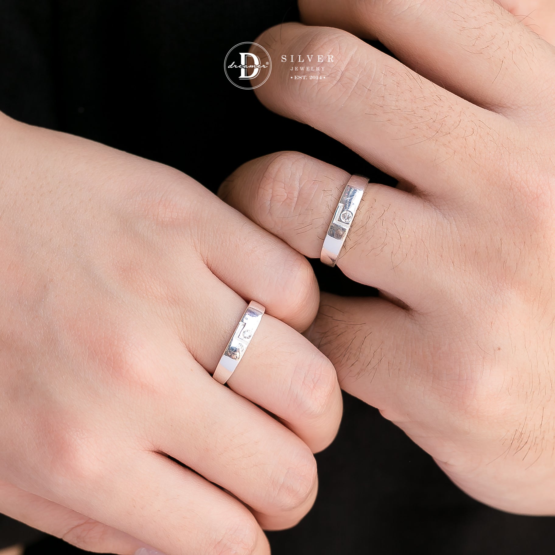 Nhẫn Cặp Square Maze & Đá CZ 2li - Sterling Silver Couple Rings 2551NH