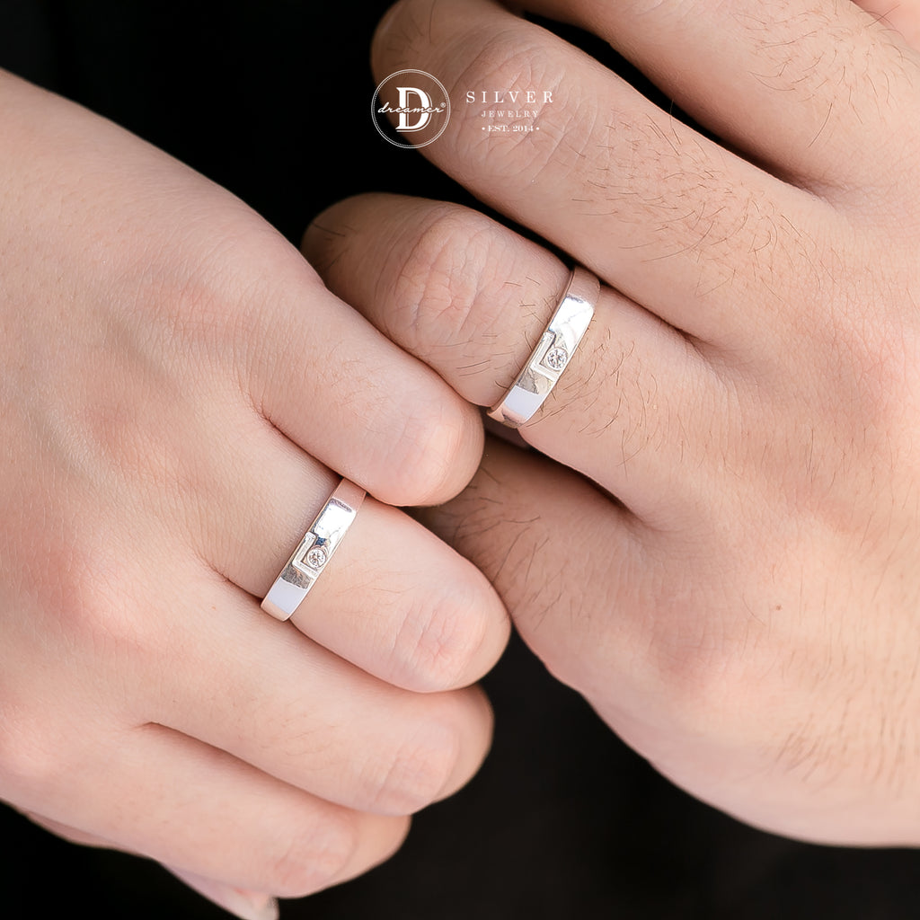 Nhẫn Cặp Square Maze & Đá CZ 2li - Sterling Silver Couple Rings 2551NH