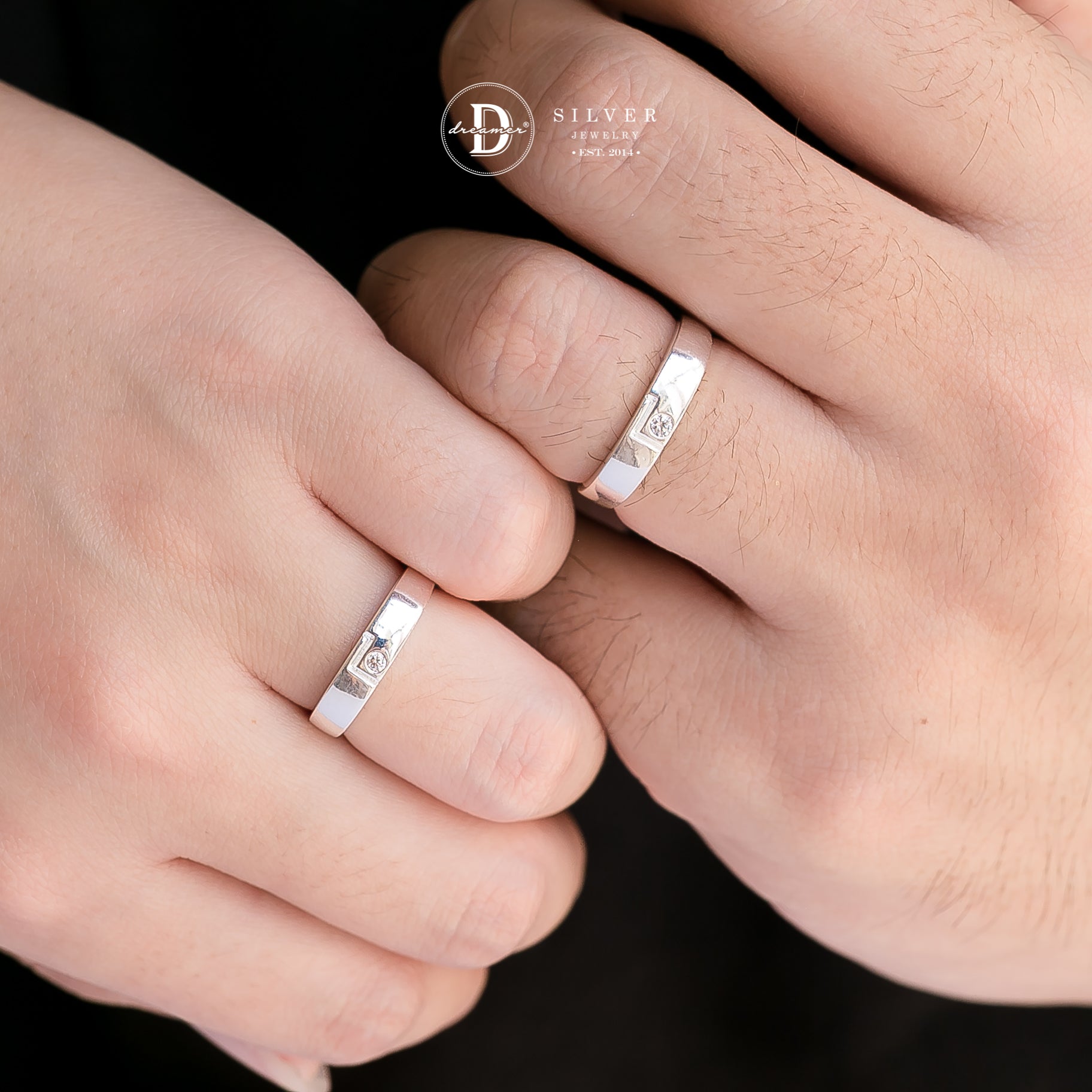 Nhẫn Cặp Square Maze & Đá CZ 2li - Sterling Silver Couple Rings 2551NH