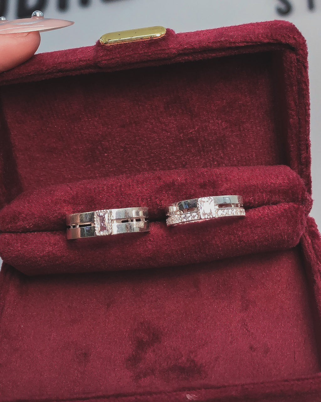 Nhẫn Cặp Bản Statement 2 Line Đá Chủ Baguette - Sterling Silver Couple Rings 2727NH