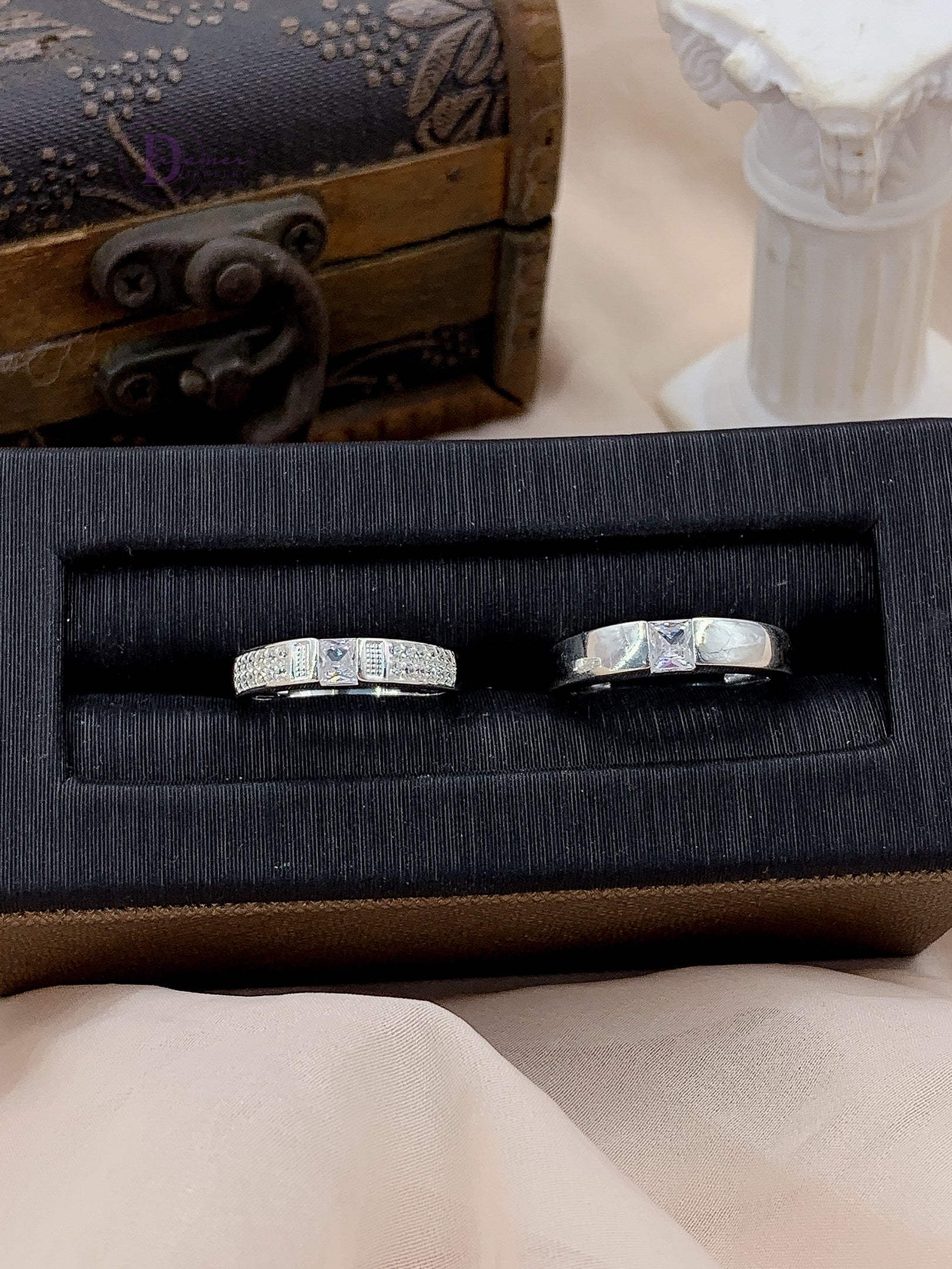 Nhẫn Cặp Đính Đá Baguette - Sterling Silver Couple Rings 2726NH