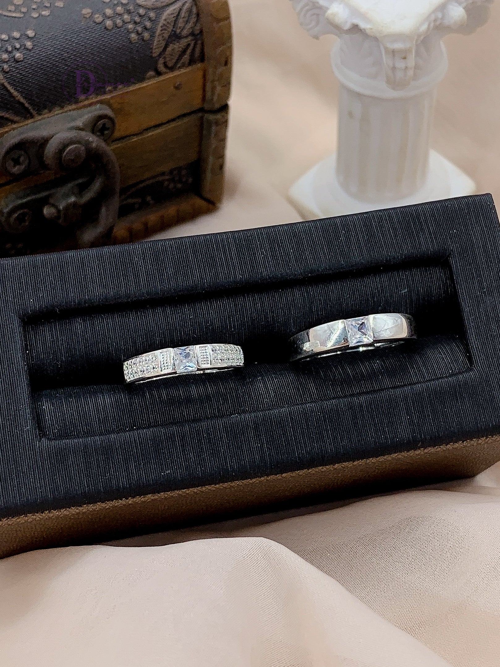 Nhẫn Cặp Đính Đá Baguette - Sterling Silver Couple Rings 2726NH