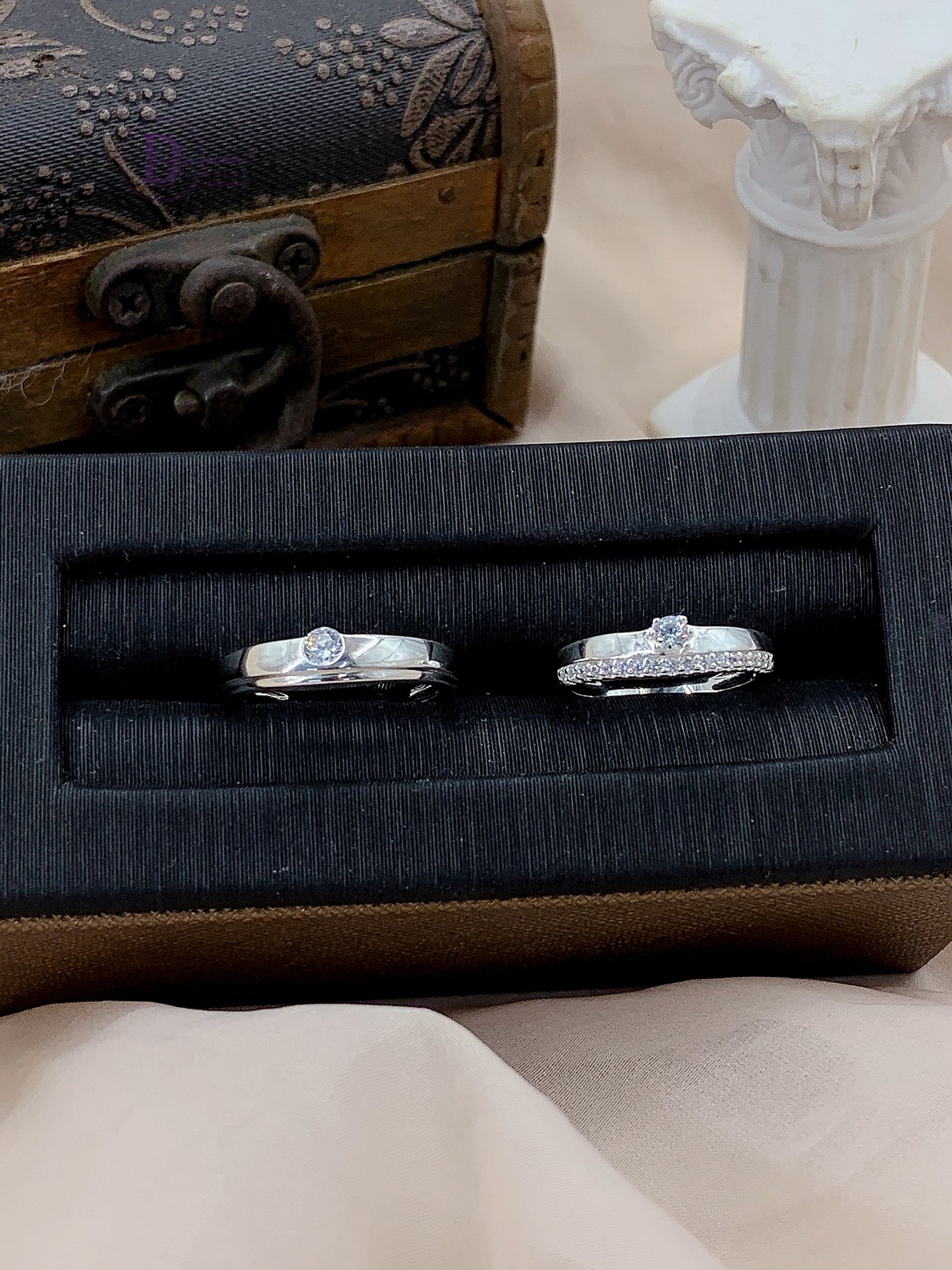 Nhẫn Cặp Đính Đá 1 Line & 1 Đá Chủ - Sterling Silver Couple Rings 2725NH