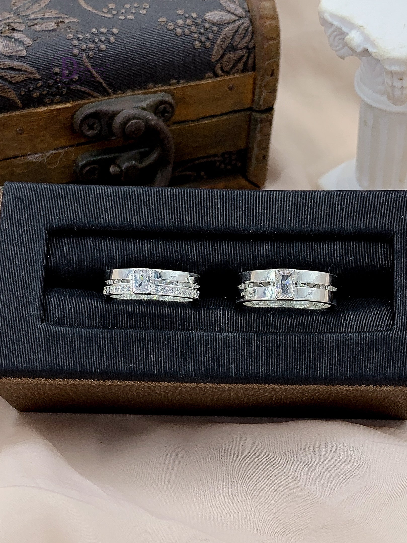 Nhẫn Cặp Bản Statement 2 Line Đá Chủ Baguette - Sterling Silver Couple Rings 2727NH