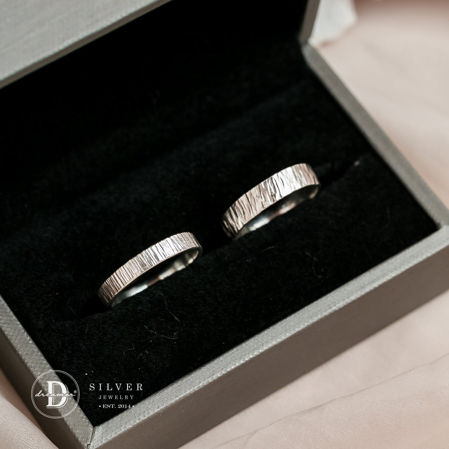 Nhẫn Cặp Line Hammer Texture Band - Sterling Silver Couple Rings 1926NT