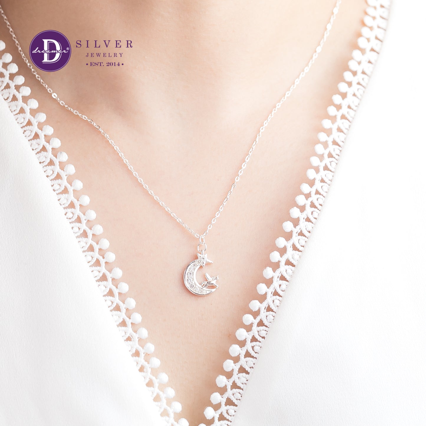 Dây Chuyền Mặt Trăng Kỳ Lân Đính Đá Bạc 925 - Moon Unicorn Sterling Silver Necklace