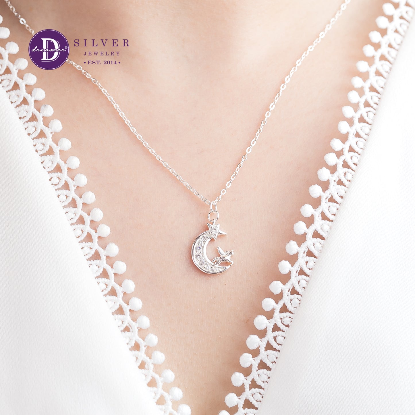 Dây Chuyền Mặt Trăng Kỳ Lân Đính Đá Bạc 925 - Moon Unicorn Sterling Silver Necklace