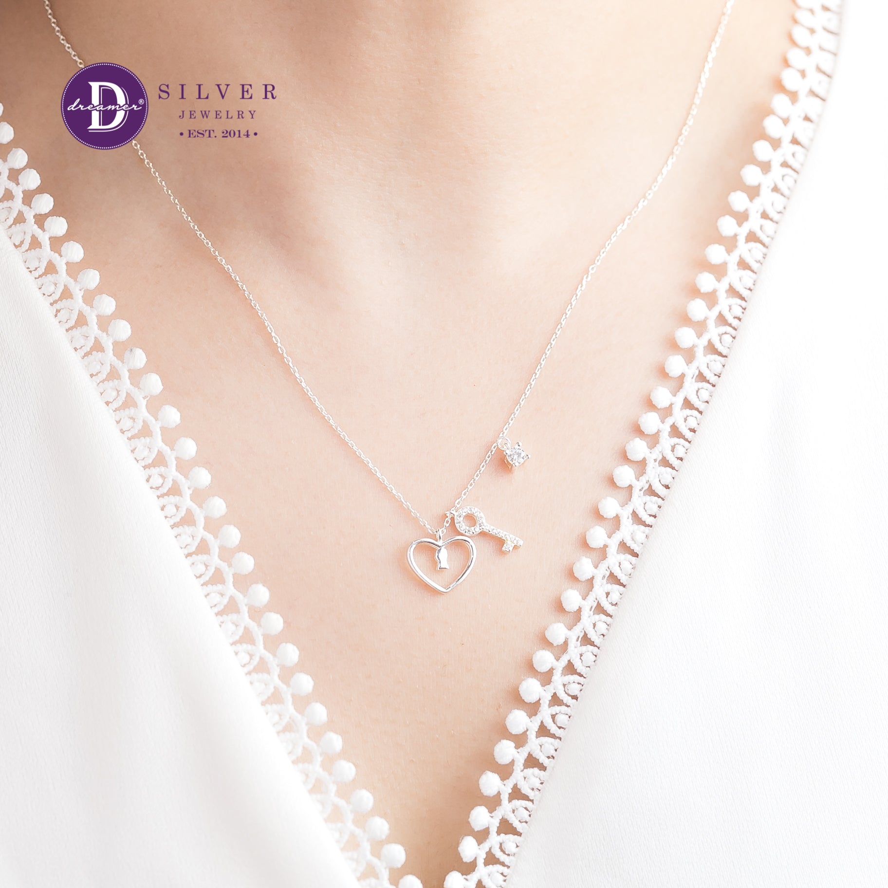 Dây Chuyền Trái Tim Chìa Khoá Đính Đá Bạc 925 - Heart Lock Sterling Silver Necklace - 293DCH