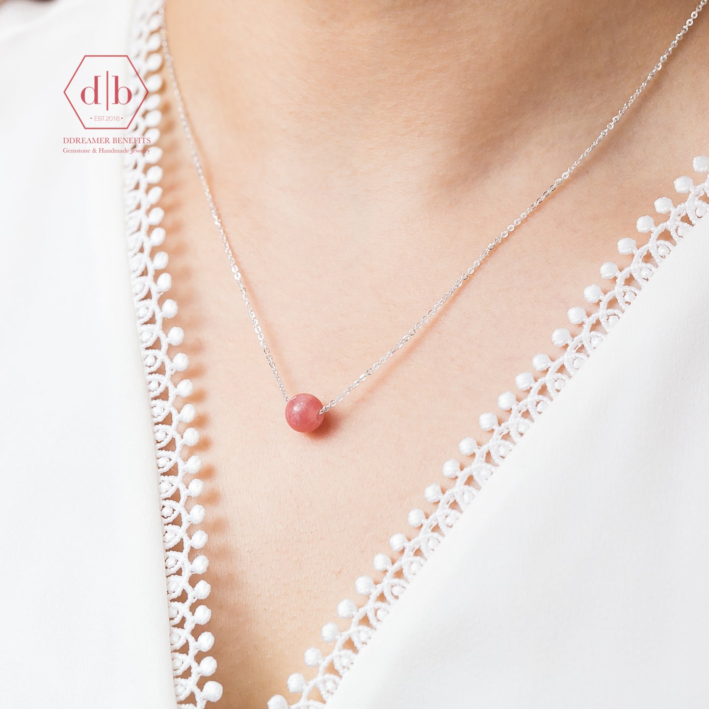 Dây Chuyền Bạc 925 Đá Đào Hoa - Rhodiochrosite Sterling Silver Necklace