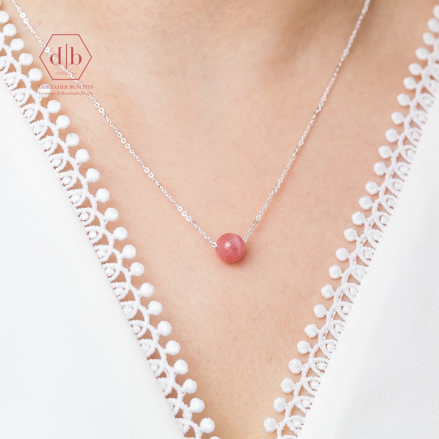 Dây Chuyền Bạc 925 Đá Đào Hoa - Rhodiochrosite Sterling Silver Necklace