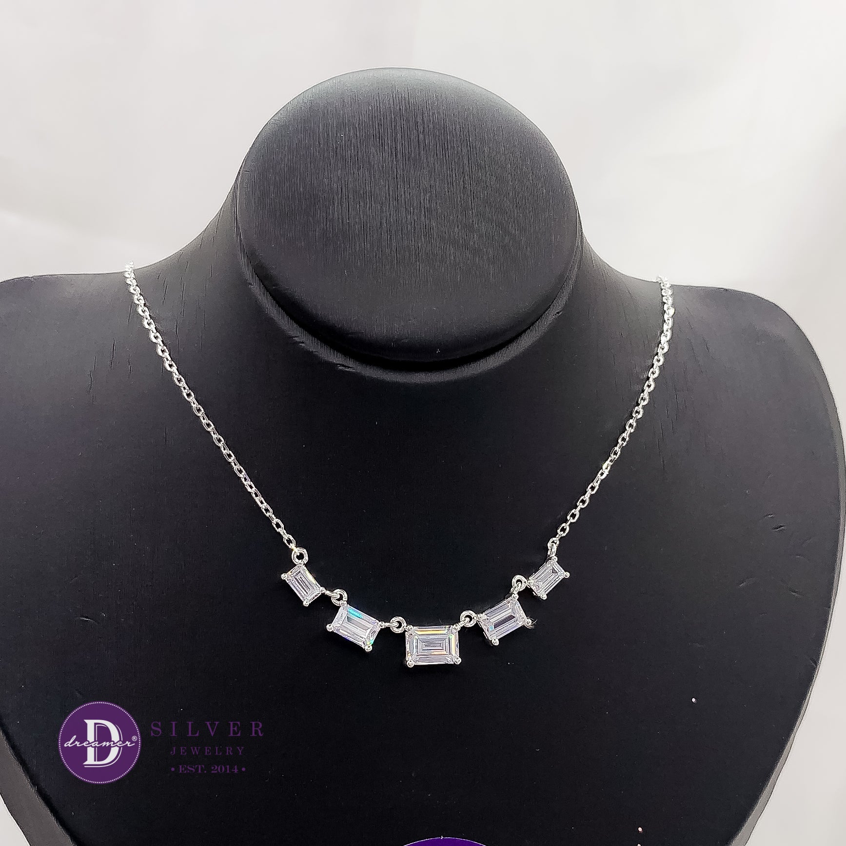 Dây Chuyền Bạc 925 Đá Baguette Sang Trọng - 5 Baguette Stone Silver Necklace