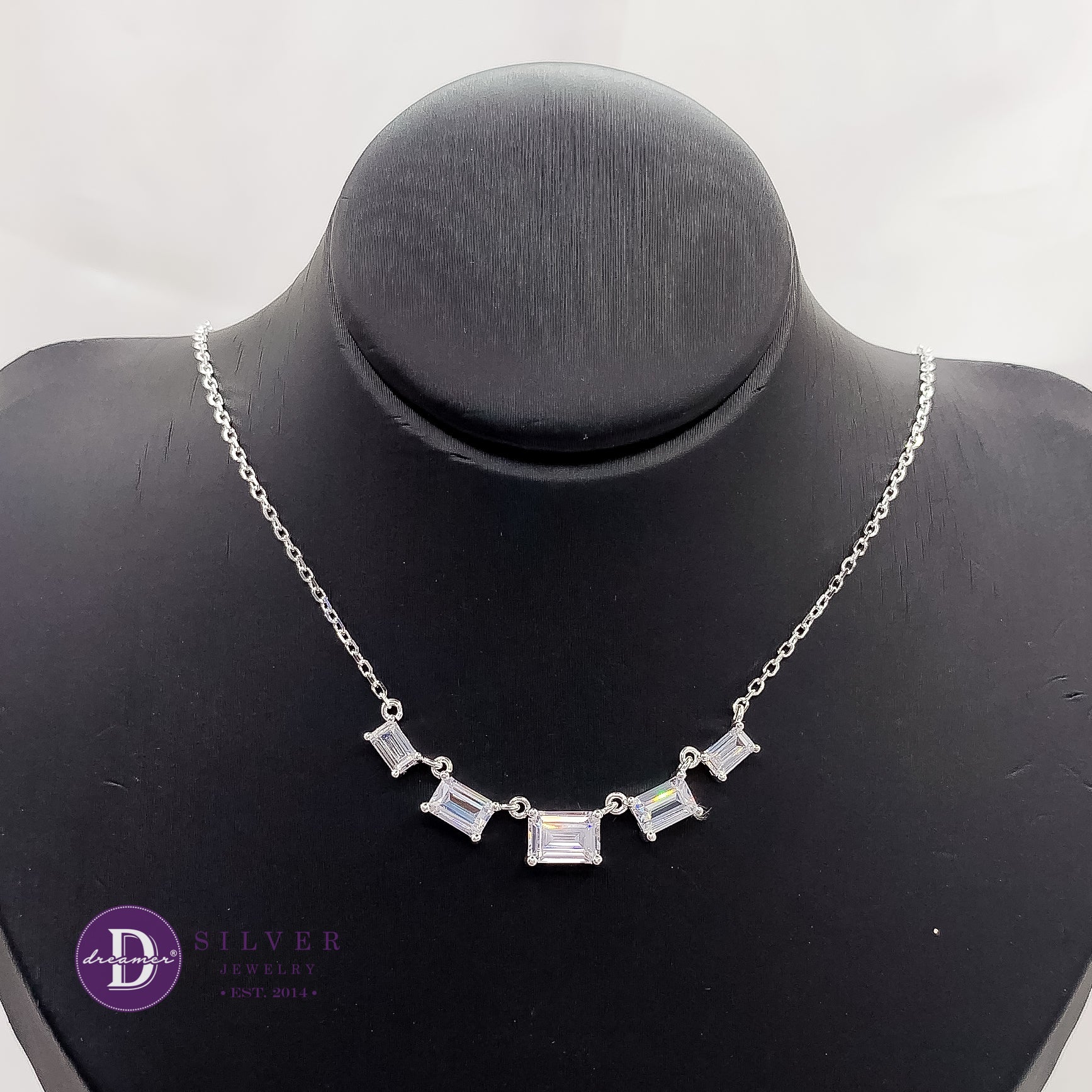 Dây Chuyền Bạc 925 Đá Baguette Sang Trọng - 5 Baguette Stone Silver Necklace