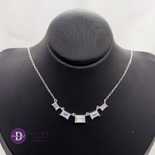 Dây Chuyền Bạc 925 Đá Baguette Sang Trọng - 5 Baguette Stone Silver Necklace