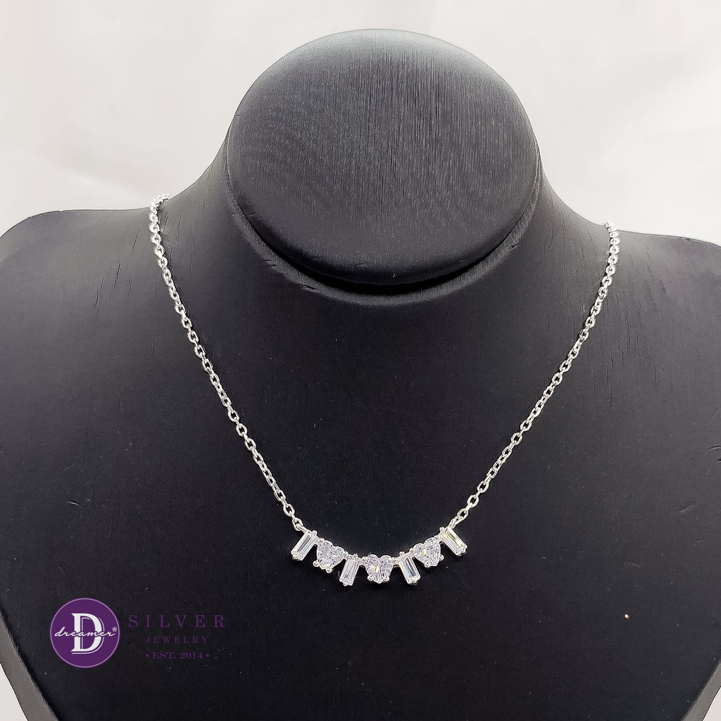 Dây Chuyền Đá Trái Tim và Đá Baguette Thanh Lịch - Elegant Heart Stones Necklace Sterling Silver 1217DCH