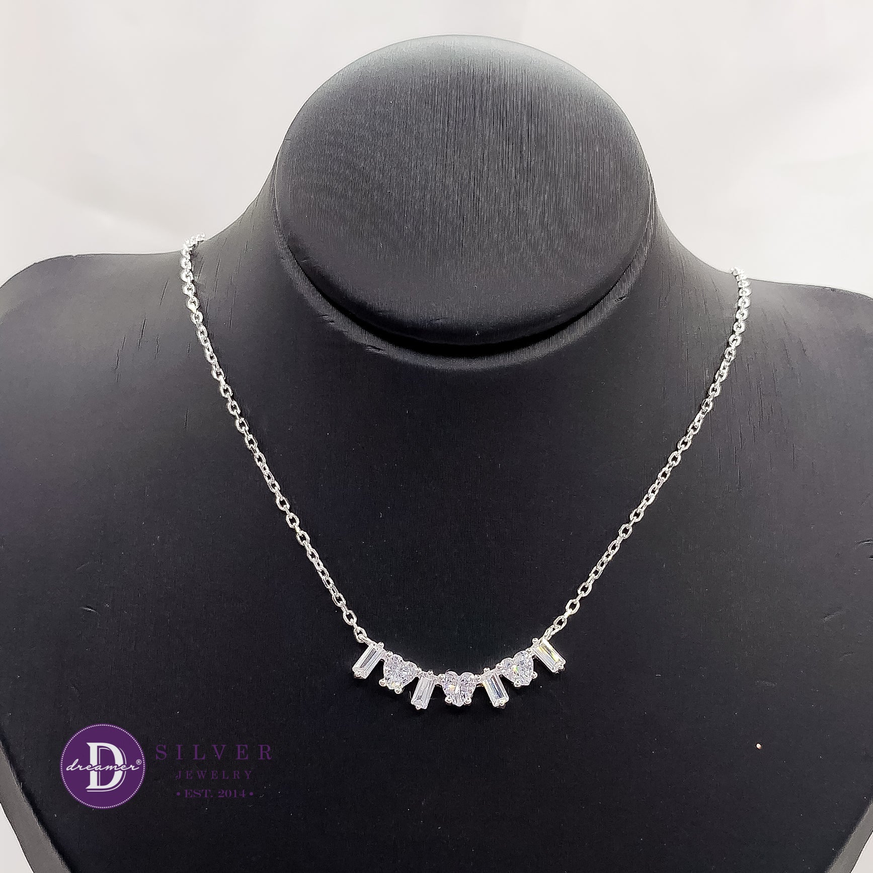 Dây Chuyền Đá Trái Tim và Đá Baguette Thanh Lịch - Elegant Heart Stones Necklace Sterling Silver 1217DCH
