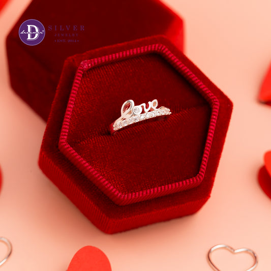 Nhẫn Chữ Love Đính Đá - LOVE Silver Ring 2588NH