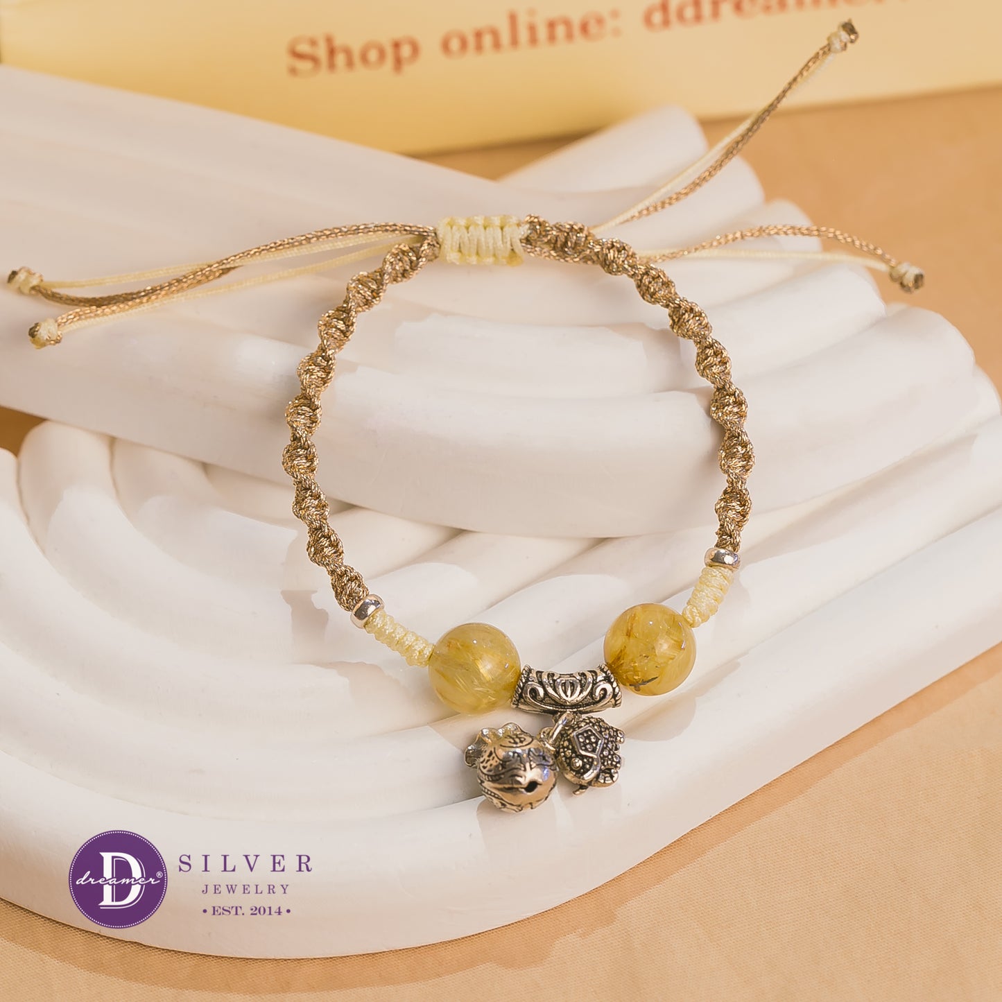 [NHIỀU MẪU] Vòng Thắt Đá Thạch Anh Tóc Vàng & Charm Bạc 925 - Golden Quartz Handmade Braid Bracelets with Silver 925 Charms
