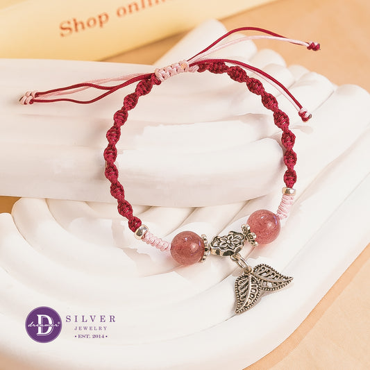 Vòng Dây Thắt 2 Viên Đá Thạch Anh Dâu Hồng - Handmade Braid Bracelet Ddreamer