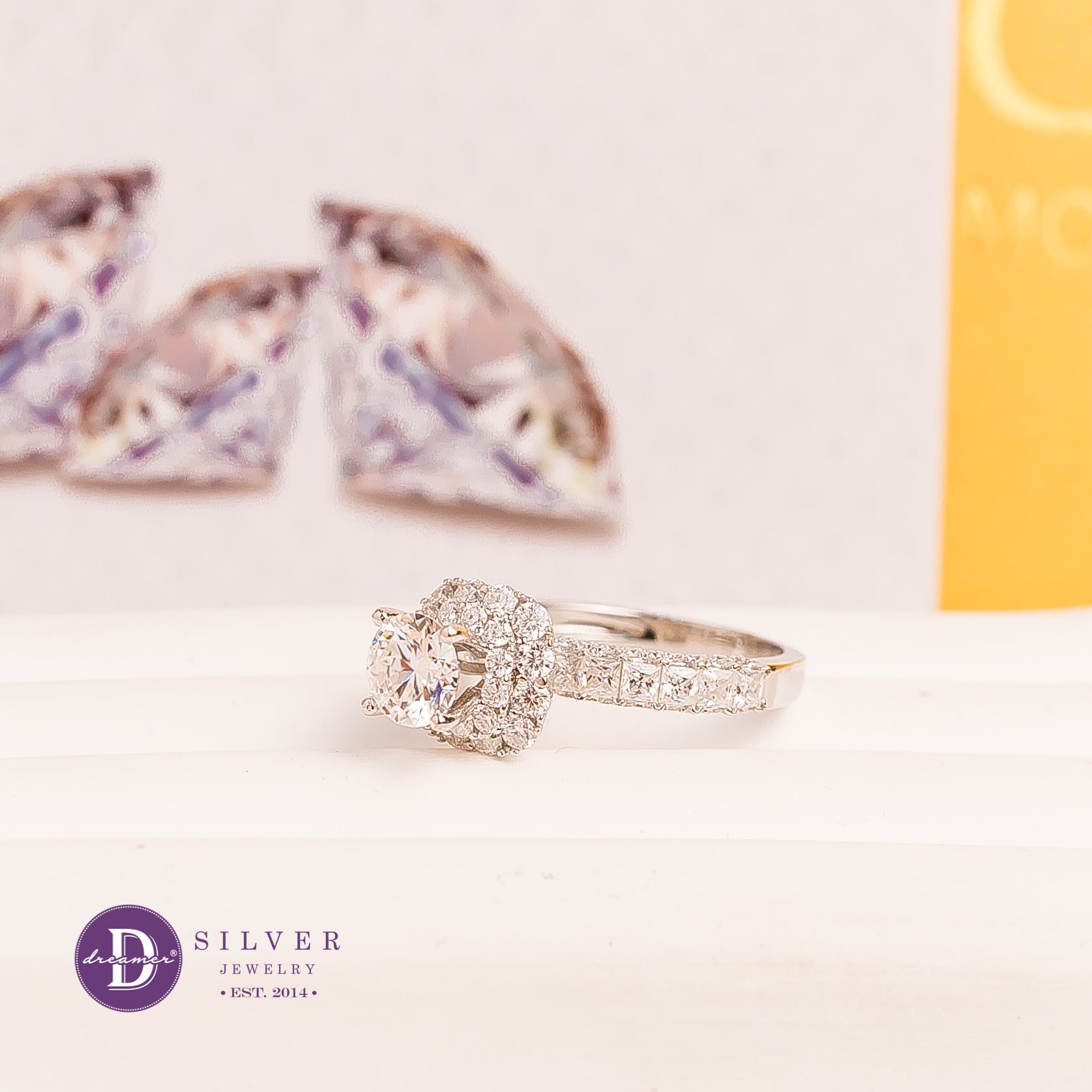 Nhẫn Bạc 950 Đá Moissanite 6li Kiểu Halo Vuông - Square Halo Moissanite Diamond Silver Ring