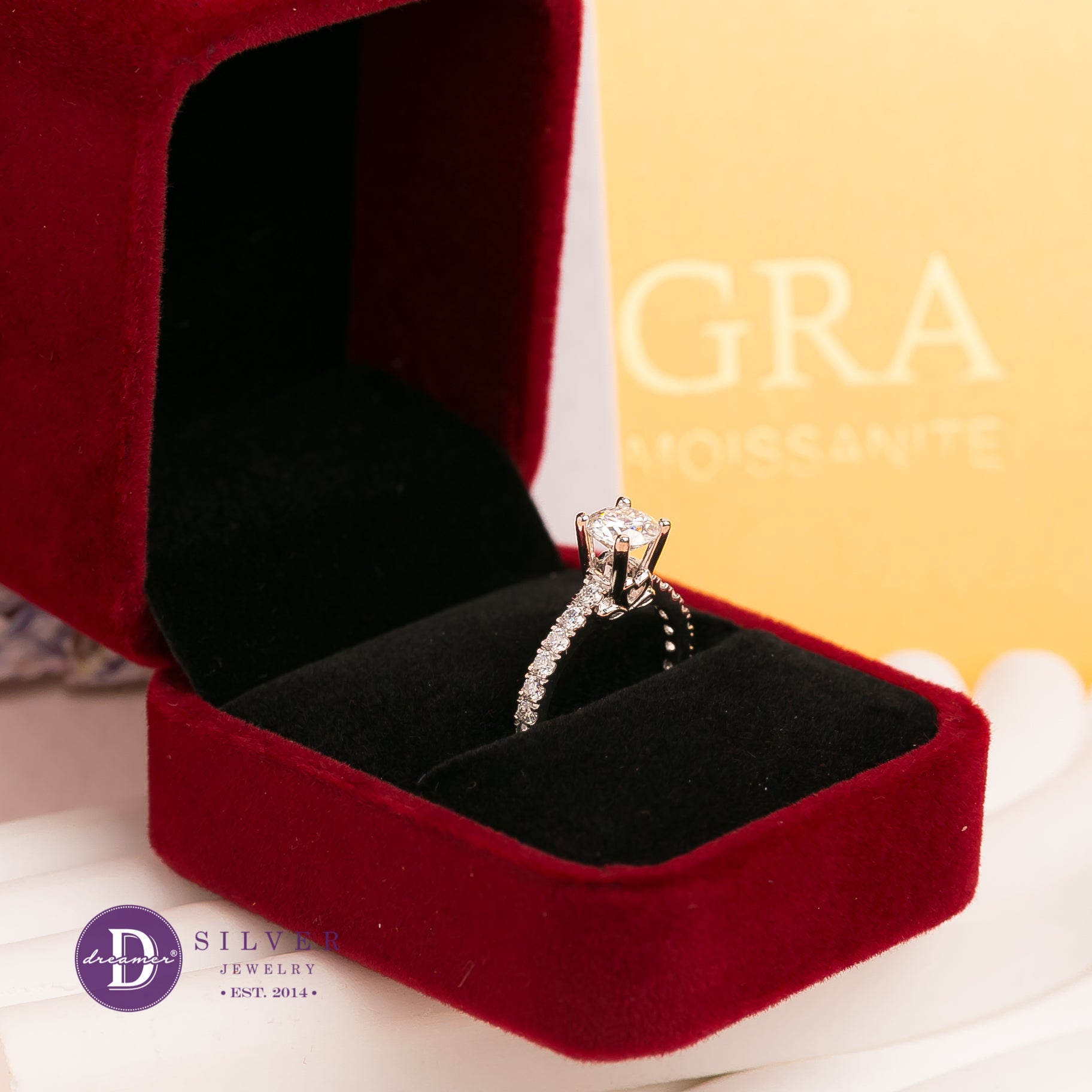 Nhẫn Bạc 950 Đá Moissanite 6.3li - Heart Bow Moissanite Diamond Silver Ring