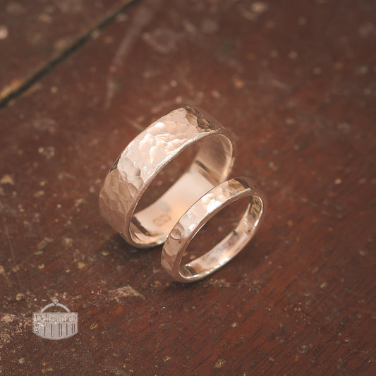 Nhẫn Bản Minimal Handmade Hammered Sterling Silver Ring Band (Round Texture)