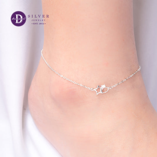 Lắc Chân Nhẫn & Ngôi Sao Lồng - Holding Star & Ring Silver Anklet