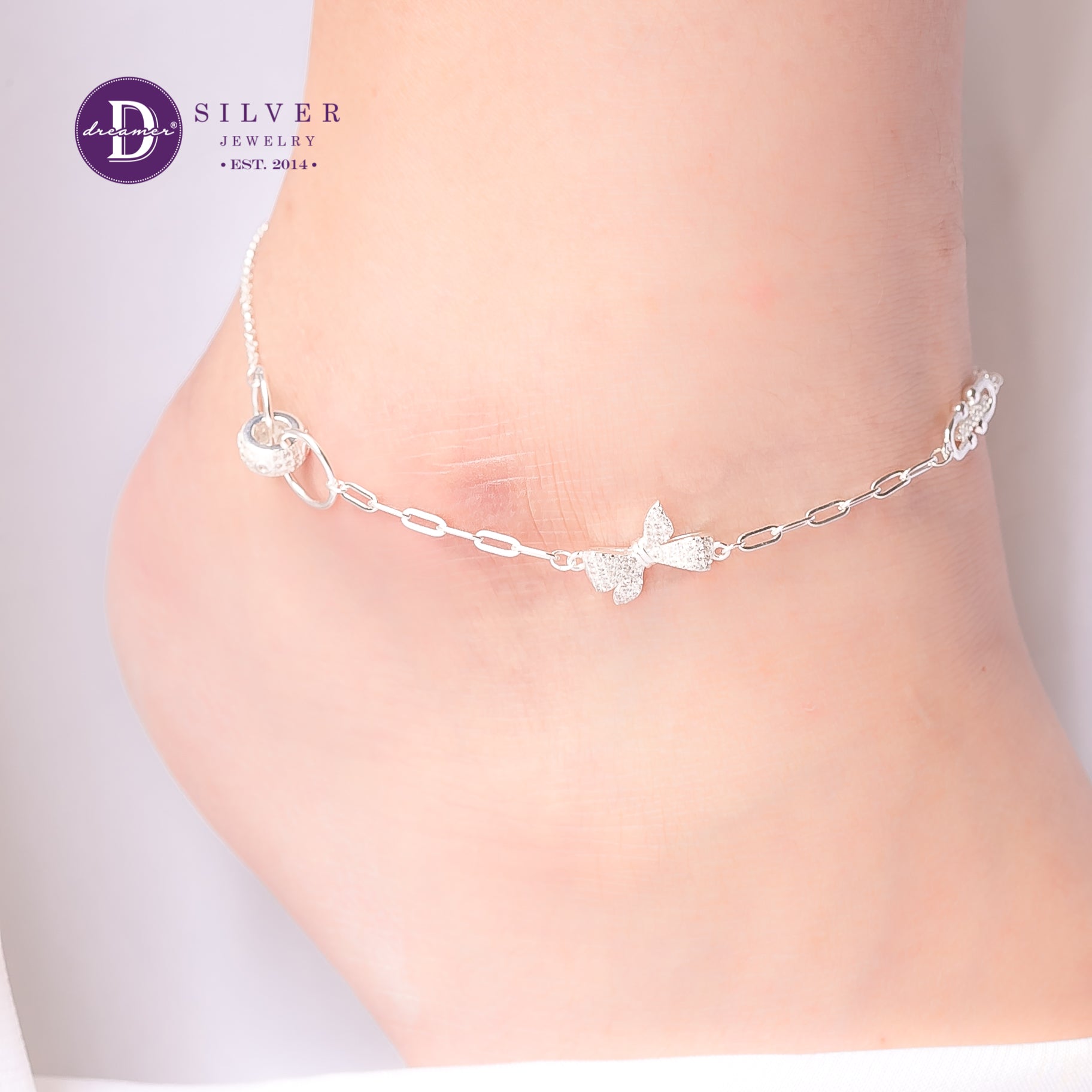 Lắc Chân Bạc Nơ Đính Đá Dây Xích Dày - Women Silver Anklet Sterling Silver P548LCH
