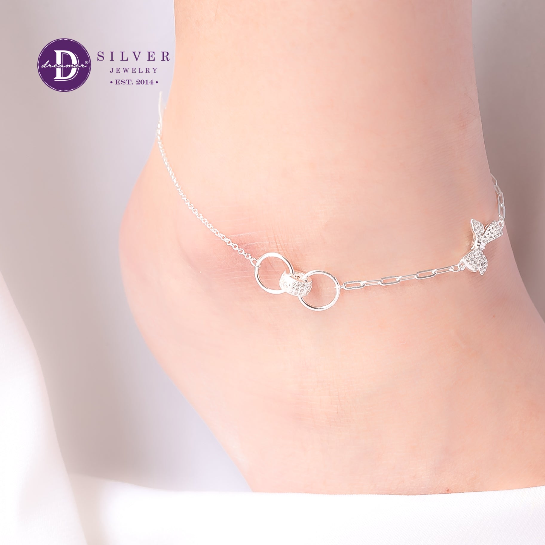 Lắc Chân Bạc Nơ Đính Đá Dây Xích Dày - Women Silver Anklet Sterling Silver P548LCH