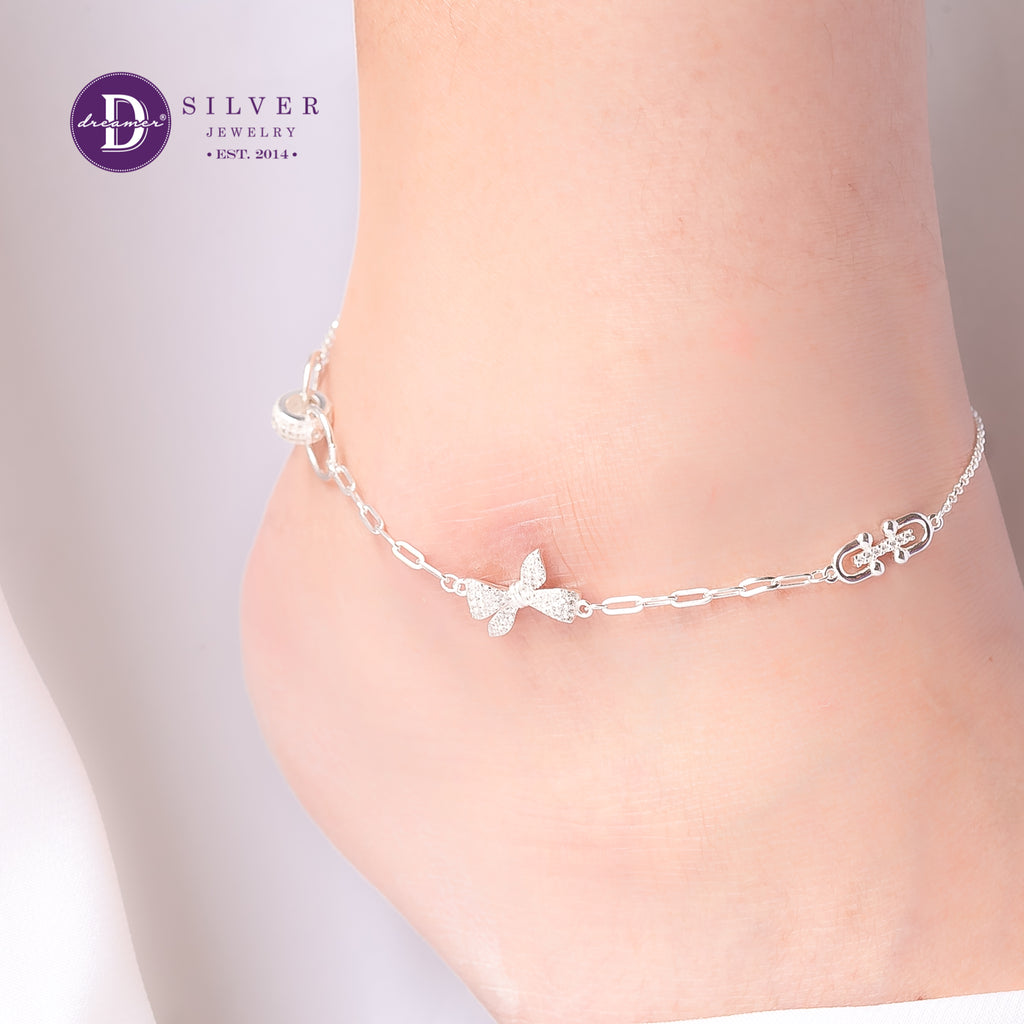 Sparkling Bow Silver Anklet Sterling Silver P548LCH