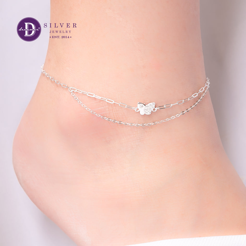Sparkling Bow Silver Anklet Sterling Silver P548LCH