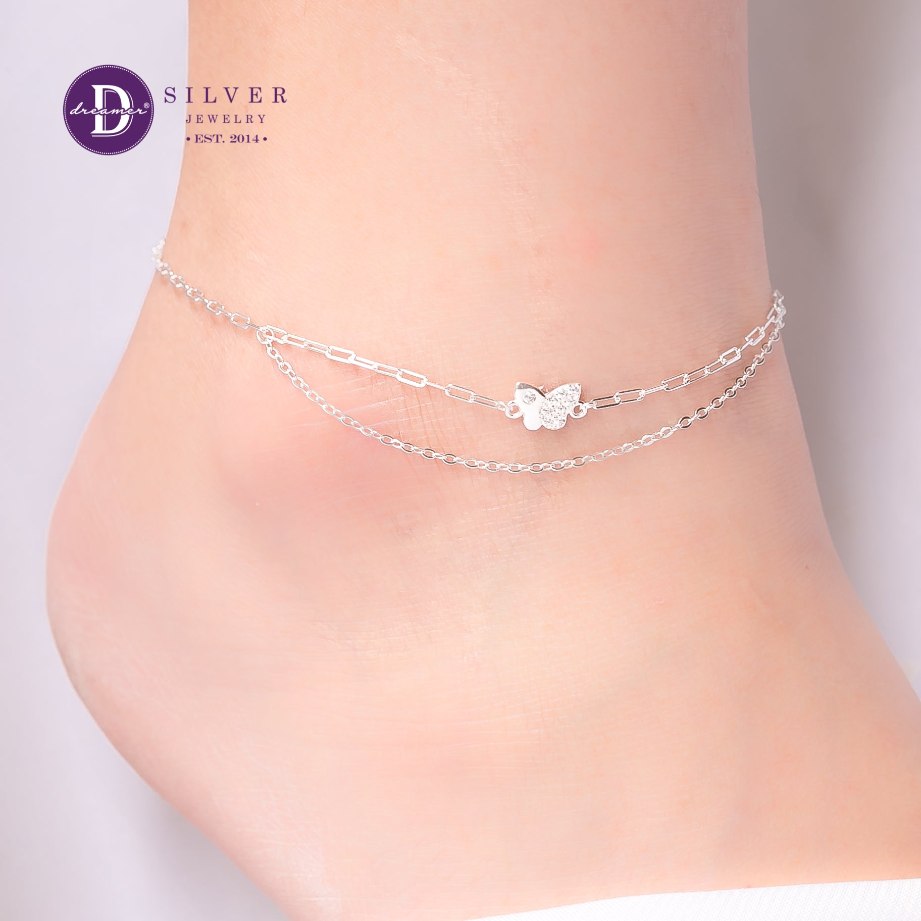 Lắc Chân Bướm Kiểu Xích 2 Dây Bạc 925 - Butterfly Silver Anklet Sterling Silver 545LCH