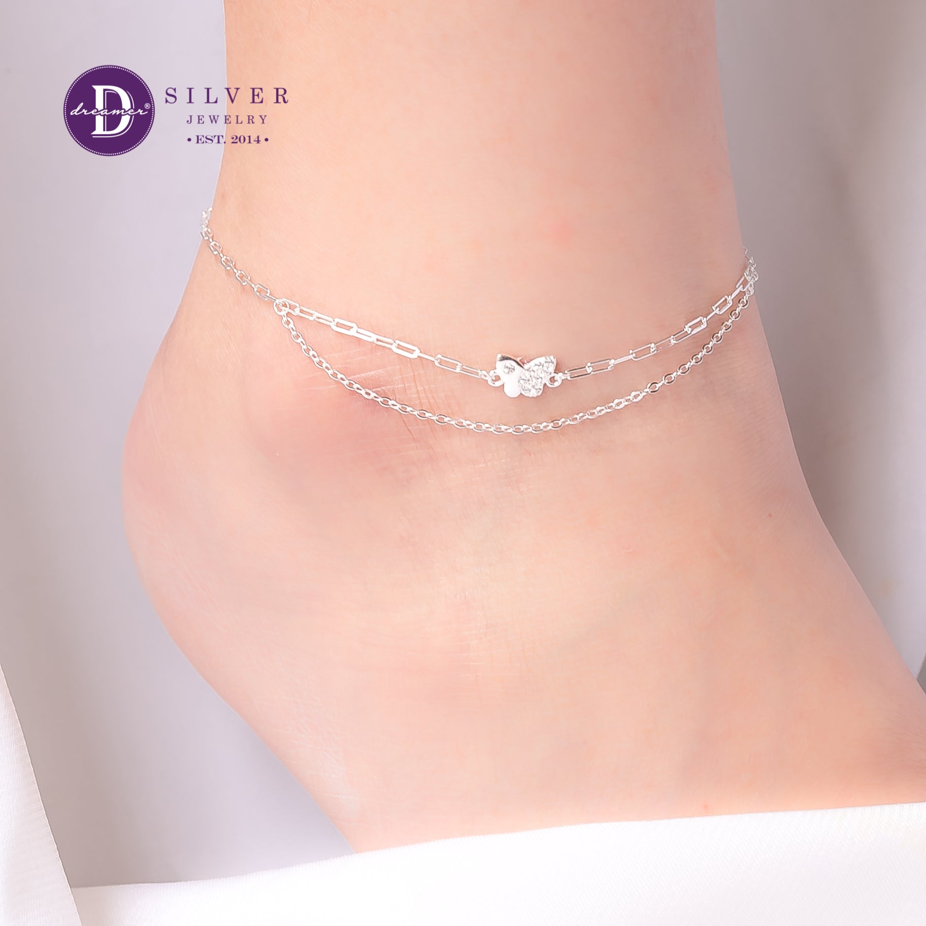 Lắc Chân Bướm Kiểu Xích 2 Dây Bạc 925 - Butterfly Silver Anklet Sterling Silver 545LCH