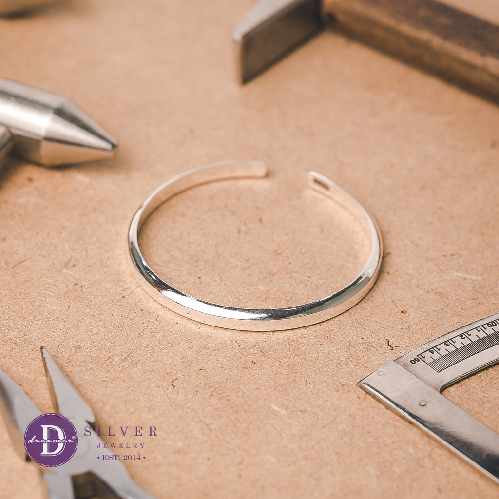 Love Life Beveled Edge Silver Cuff Bangle – Custom Engravable 950 Silver