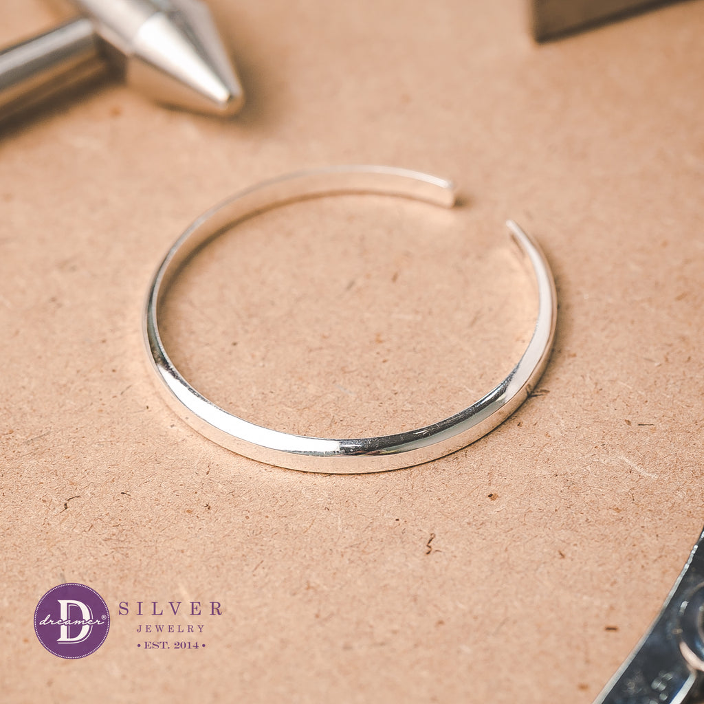 Love Life Beveled Edge Silver Cuff Bangle – Custom Engravable 950 Silver