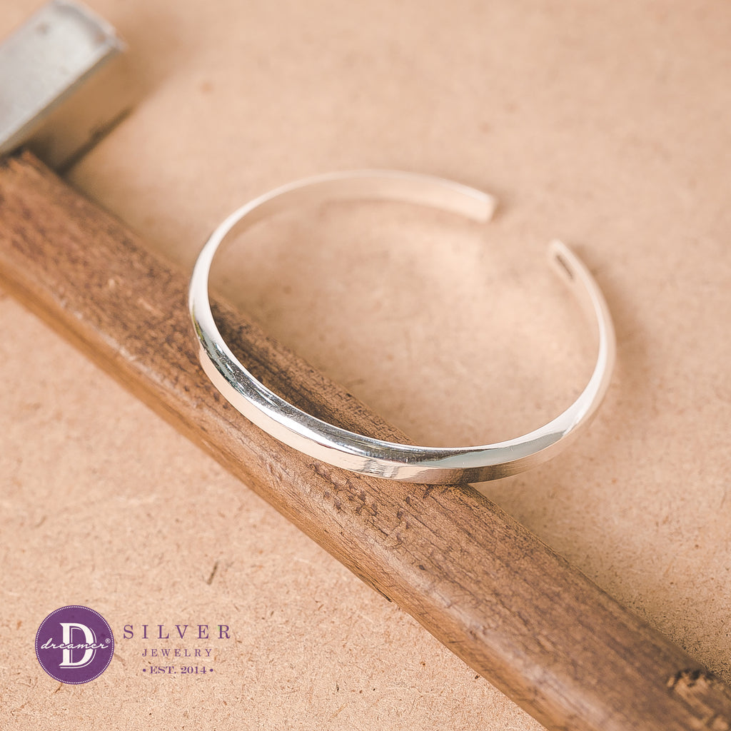 Love Life Beveled Edge Silver Cuff Bangle – Custom Engravable 950 Silver