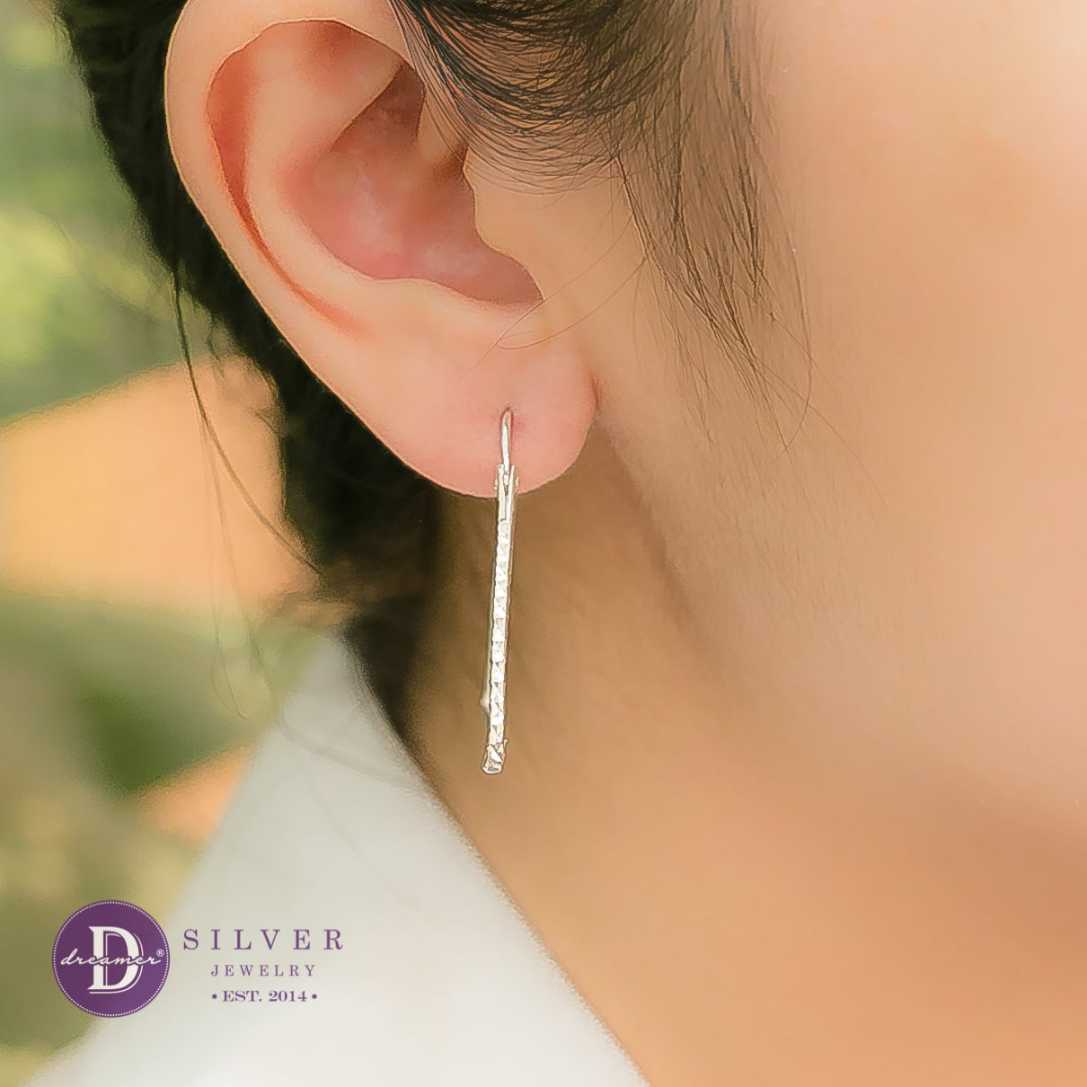 Bông Tai Khoen Tam Giác Vát Lấp Lánh - Minimal Big Triangle Silver Hoops Earrings