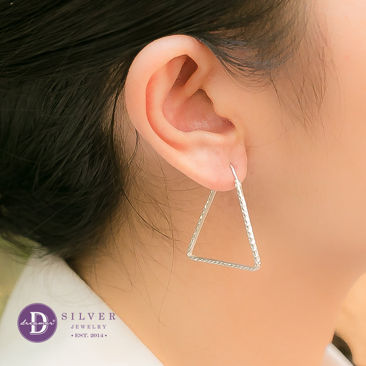 Bông Tai Khoen Tam Giác Vát Lấp Lánh - Minimal Big Triangle Silver Hoops Earrings