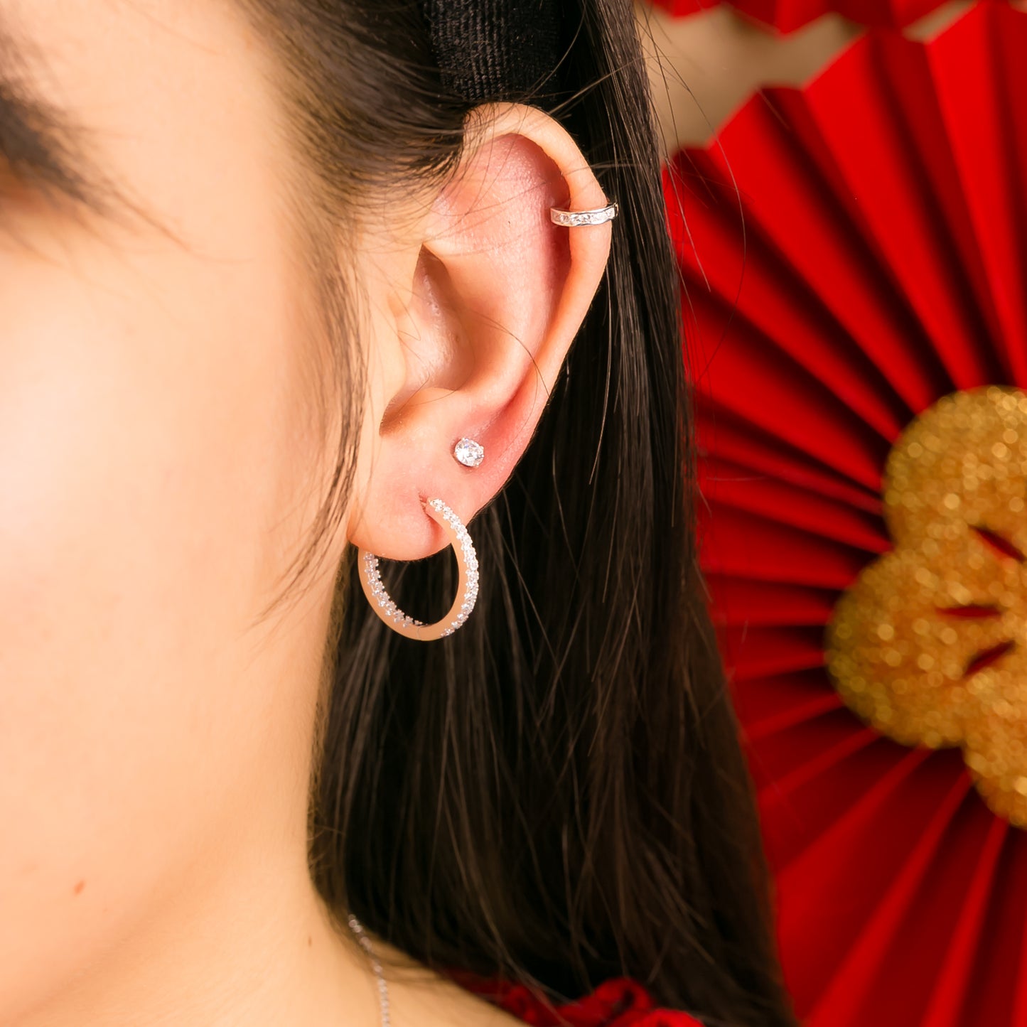 Bông Tai Khoen 1 Hàng Đá CZ Sang Trọng (Đủ Size) - Elegant Stone Line Silver Hoops Earrings