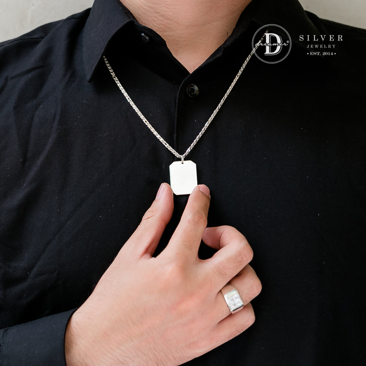 Mặt Dây Chuyền Dog Tag Chữ Nhật Khắc Chữ Dành Cho Nam
