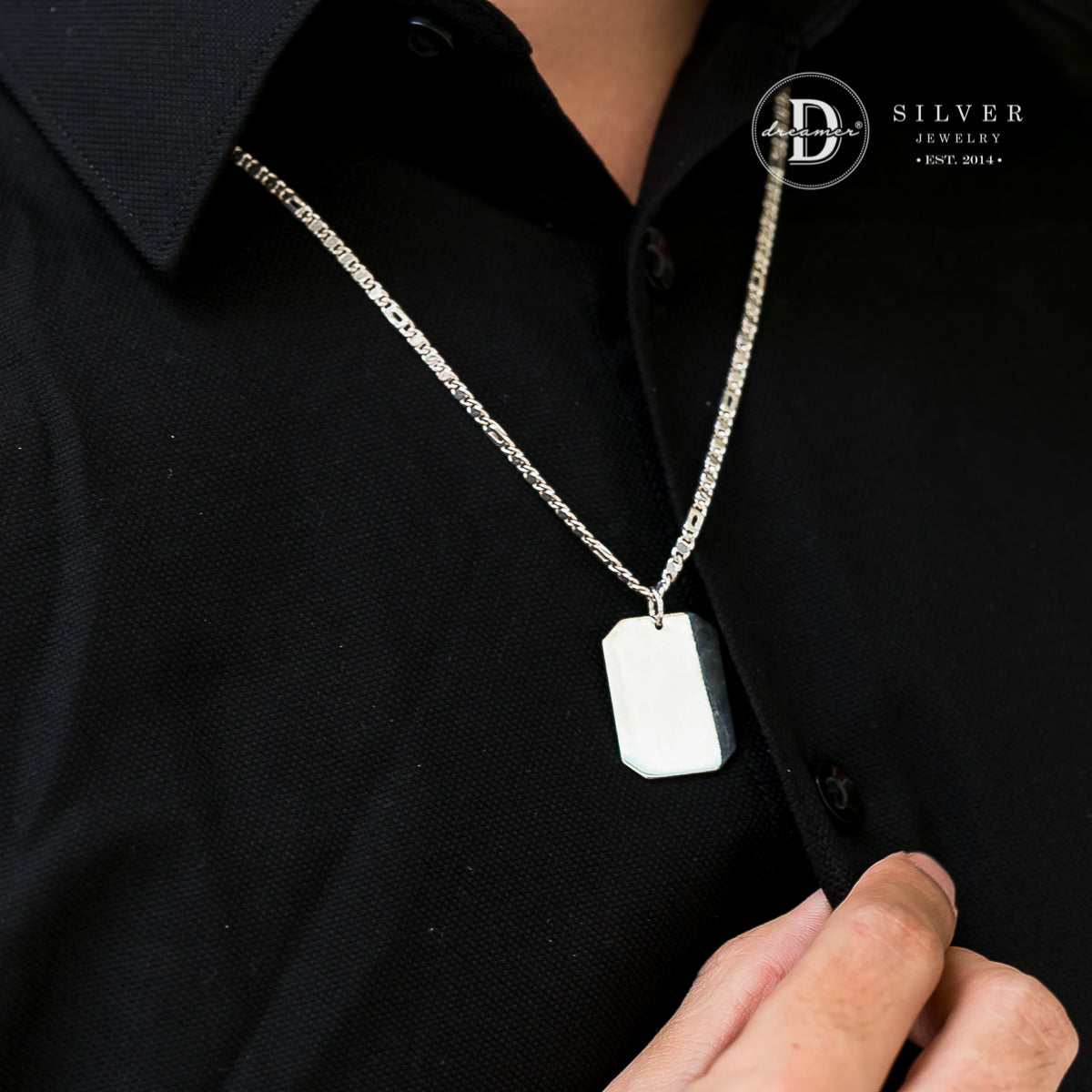 Mặt Dây Chuyền Dog Tag Chữ Nhật Khắc Chữ Dành Cho Nam