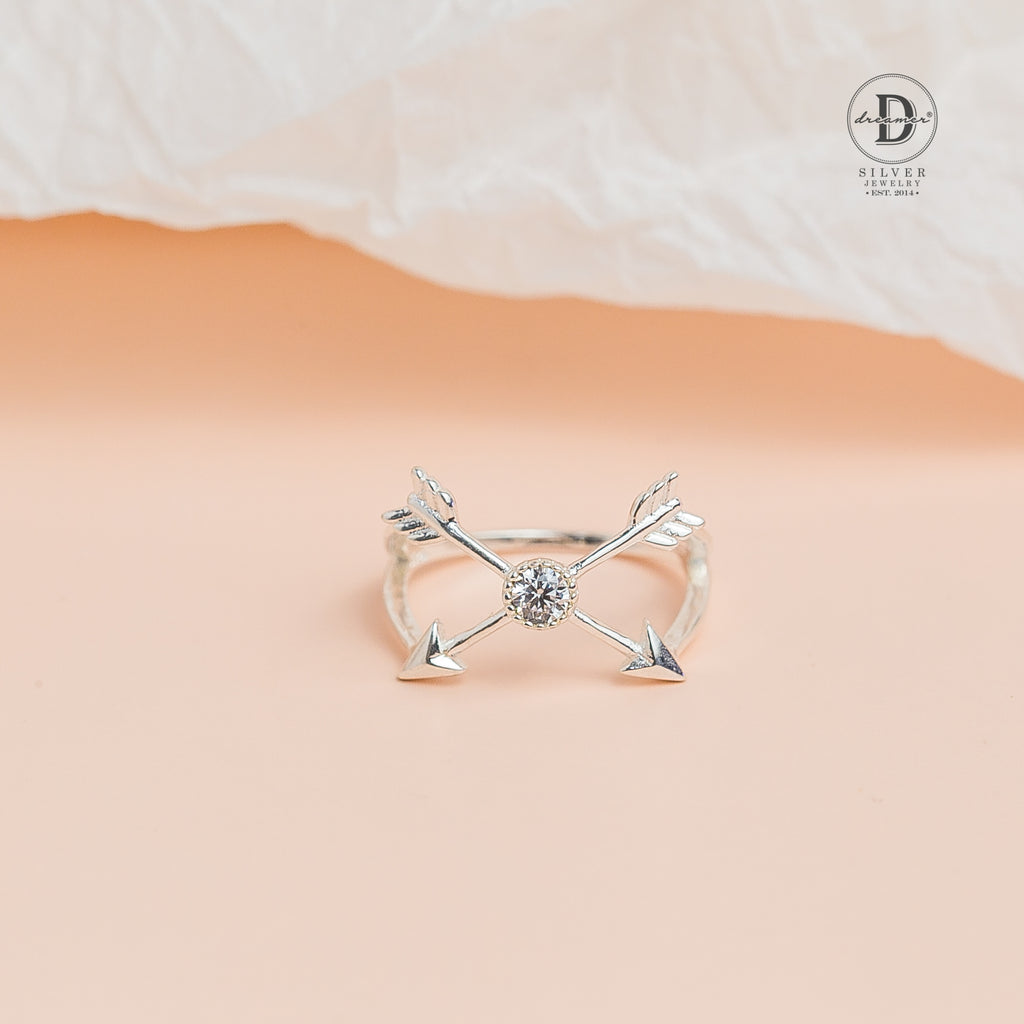 Crossing Arrow Silver Ring - Unisex 925 Silver Ring