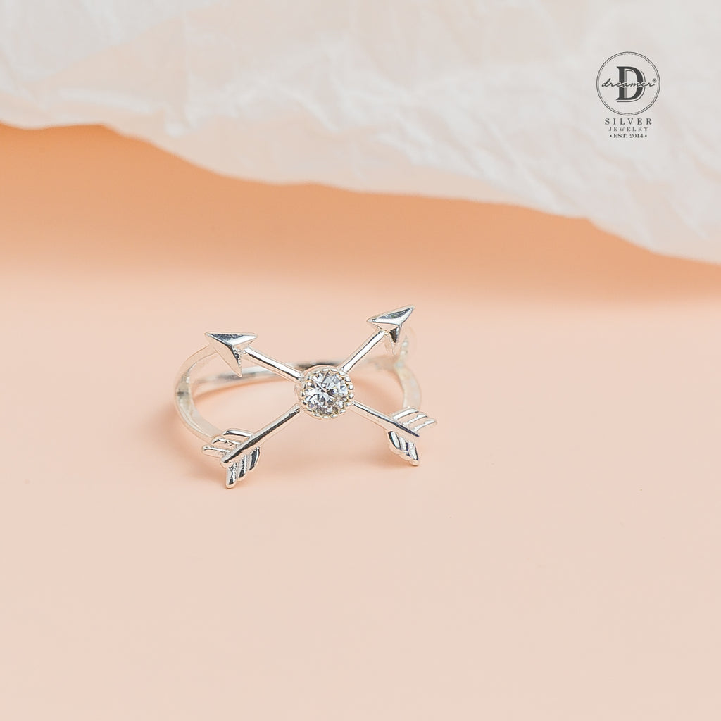 Crossing Arrow Silver Ring - Unisex 925 Silver Ring