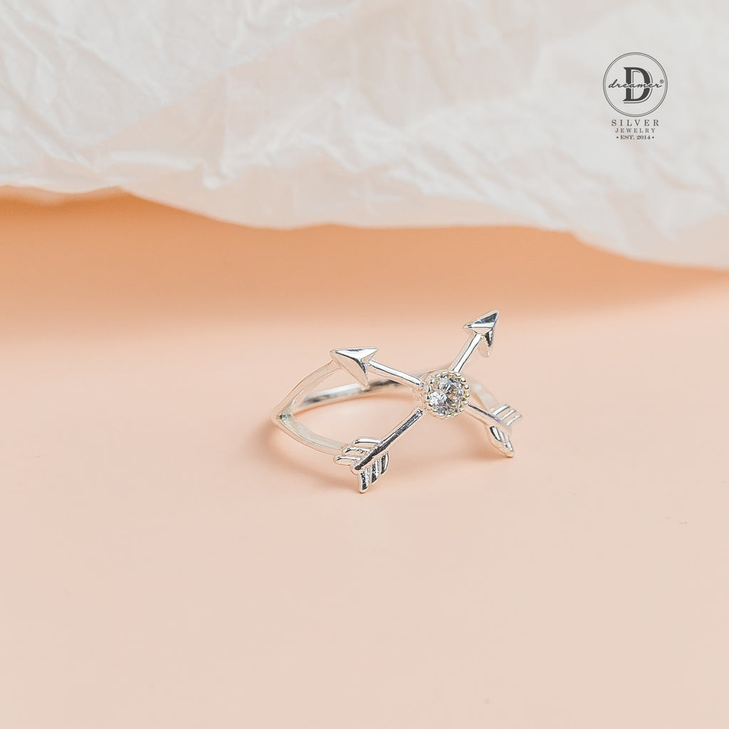 Crossing Arrow Silver Ring - Unisex 925 Silver Ring